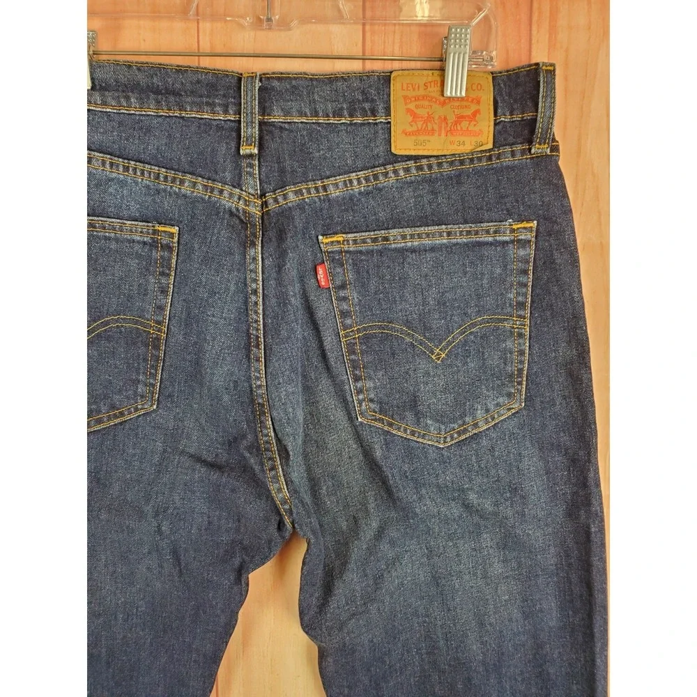 Levis 505 Mens Jeans Sz 34 X 30 Blue Denim Stretch Medium Wash Straight Leg